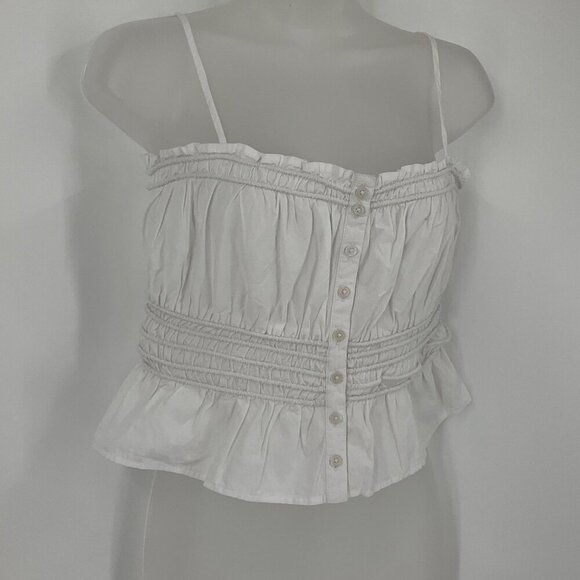 Madewell White Smocked Button-Down Peplum Top Small 100% Cotton Tank READ - Picture 12 of 15